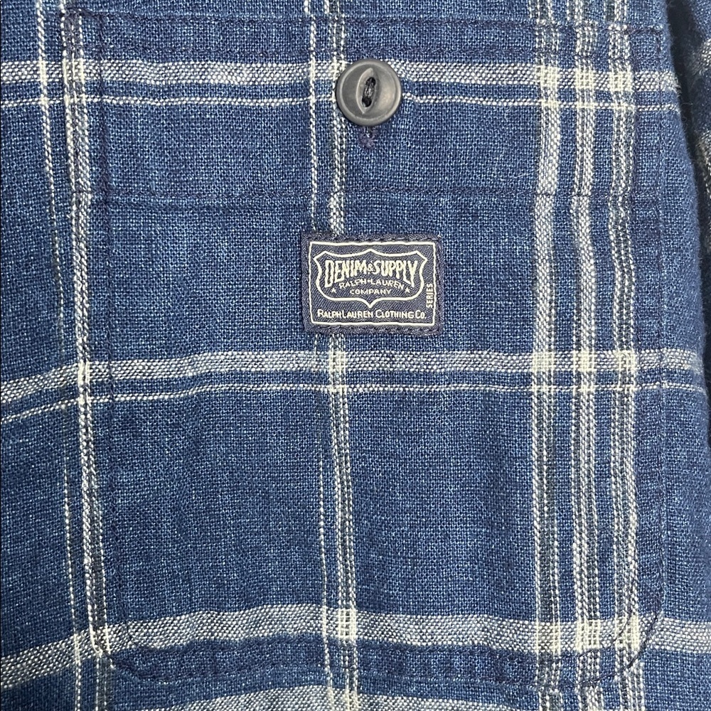 Denim & Supply Ralph Lauren Shirt Men's Large Linen Blend Blue Plaid Button Up - Picture 2 of 6